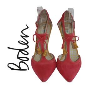 Boden Pink Suede High  Heels with Yellow Tassel Shoes Size UK 39 US 8.5